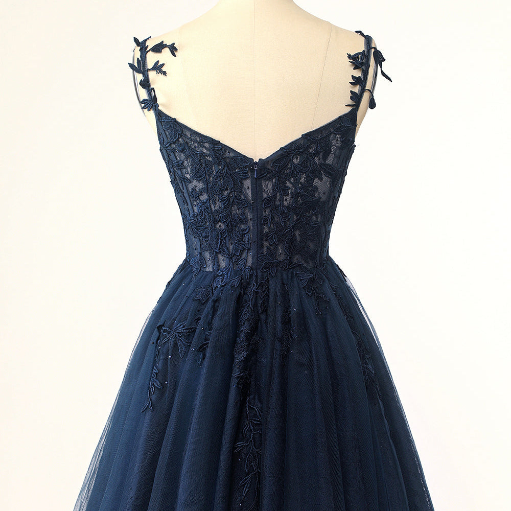 
                      
                        Navy Spaghetti Strap Homecoming Dress with Appliques
                      
                    