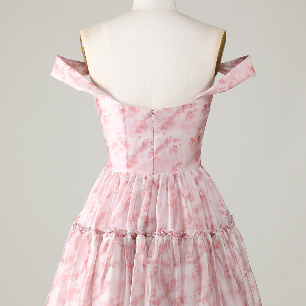 
                      
                        Blush Printed A-Line Homecoming Dress with Ruffles
                      
                    