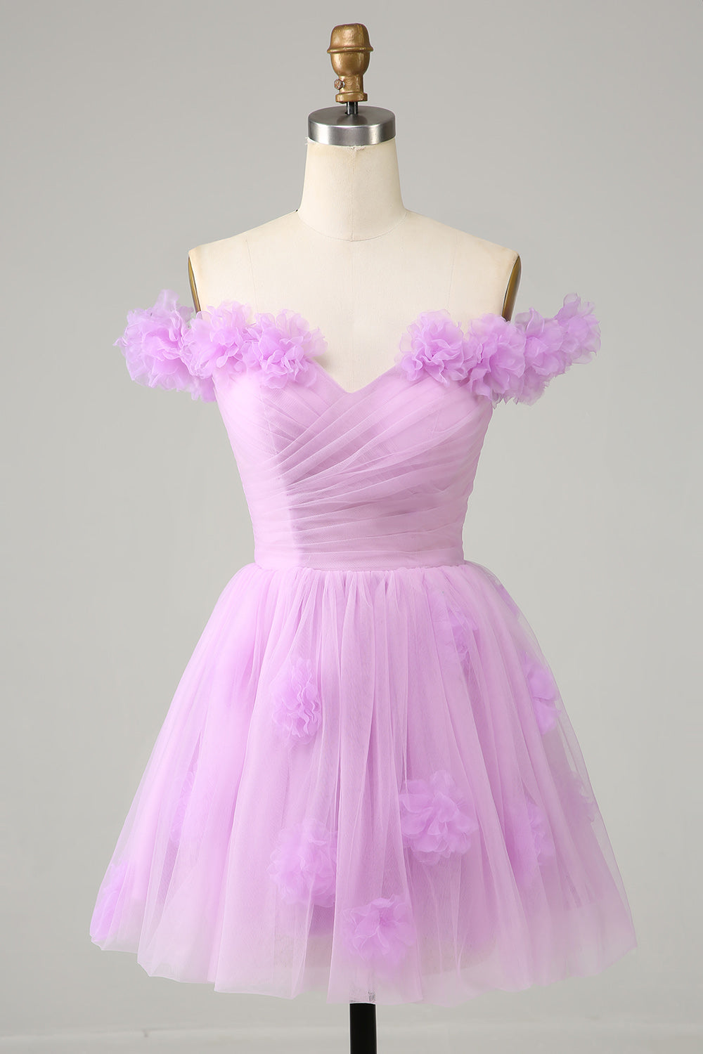 Pink Off-the-Shoulder A-Line Homecoming Dress with Flowers