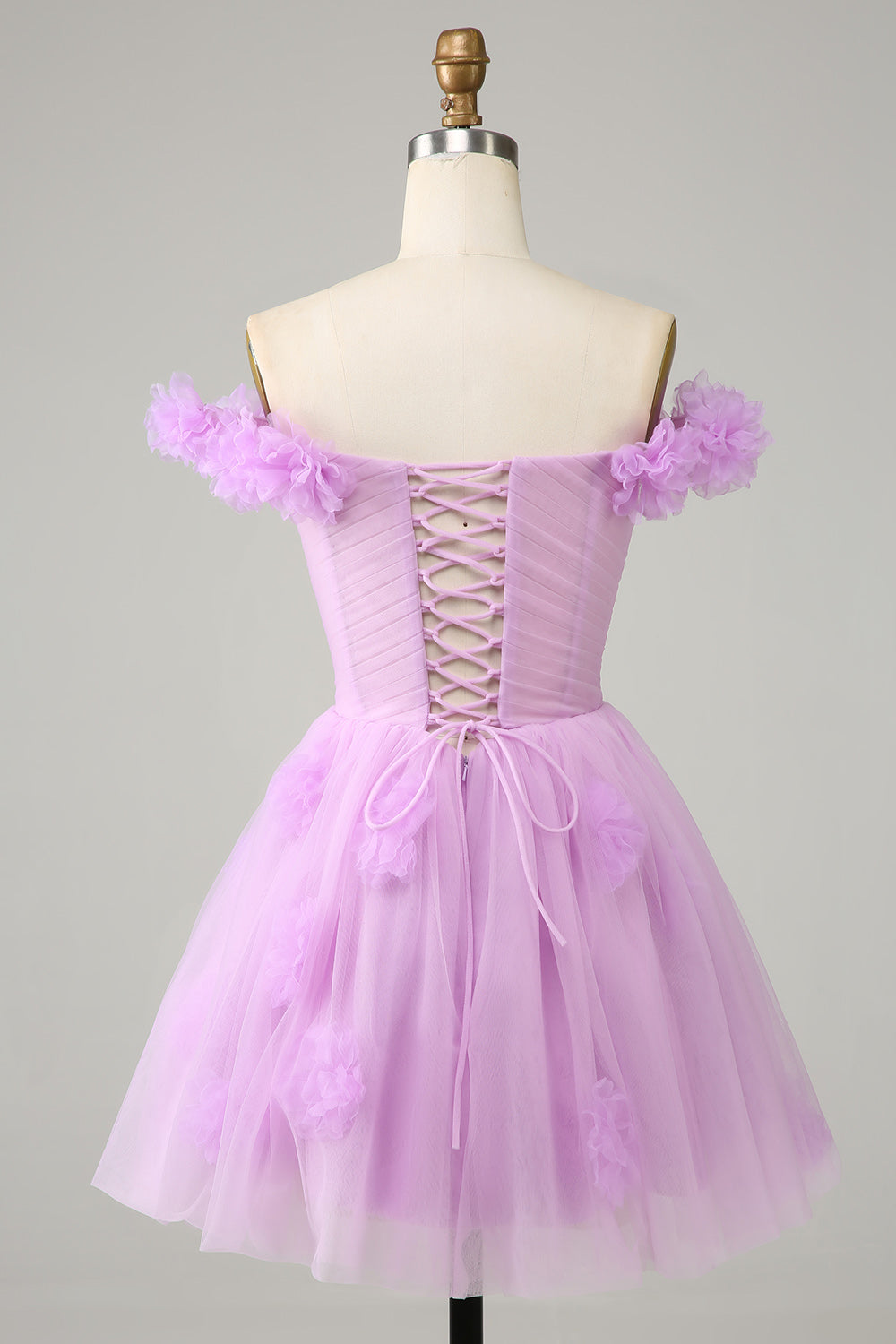 Pink Off-the-Shoulder A-Line Homecoming Dress with Flowers