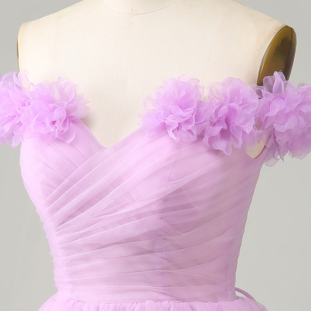 
                      
                        Pink Off-the-Shoulder A-Line Homecoming Dress with Flowers
                      
                    