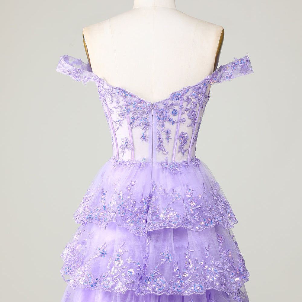 
                      
                        Purple Corset A-Line Tiered Homecoming Dress with Lace
                      
                    