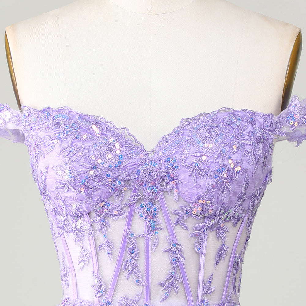 
                      
                        Purple Corset A-Line Tiered Homecoming Dress with Lace
                      
                    