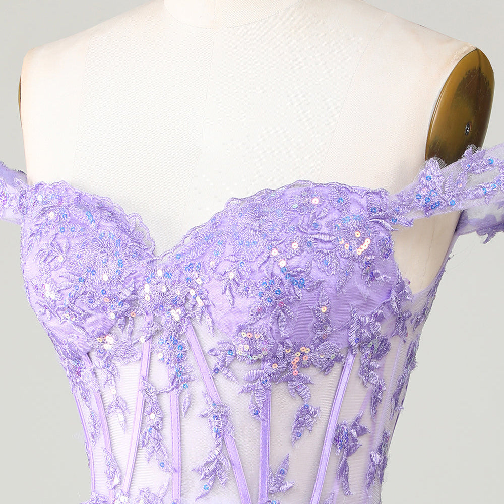 
                      
                        Purple Corset A-Line Tiered Homecoming Dress with Lace
                      
                    