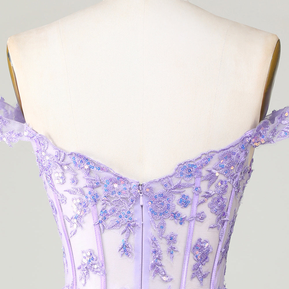 
                      
                        Purple Corset A-Line Tiered Homecoming Dress with Lace
                      
                    