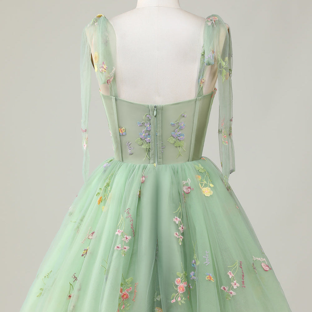 
                      
                        Green A-Line Spaghetti Strap Homecoming Dress with Embroidery
                      
                    