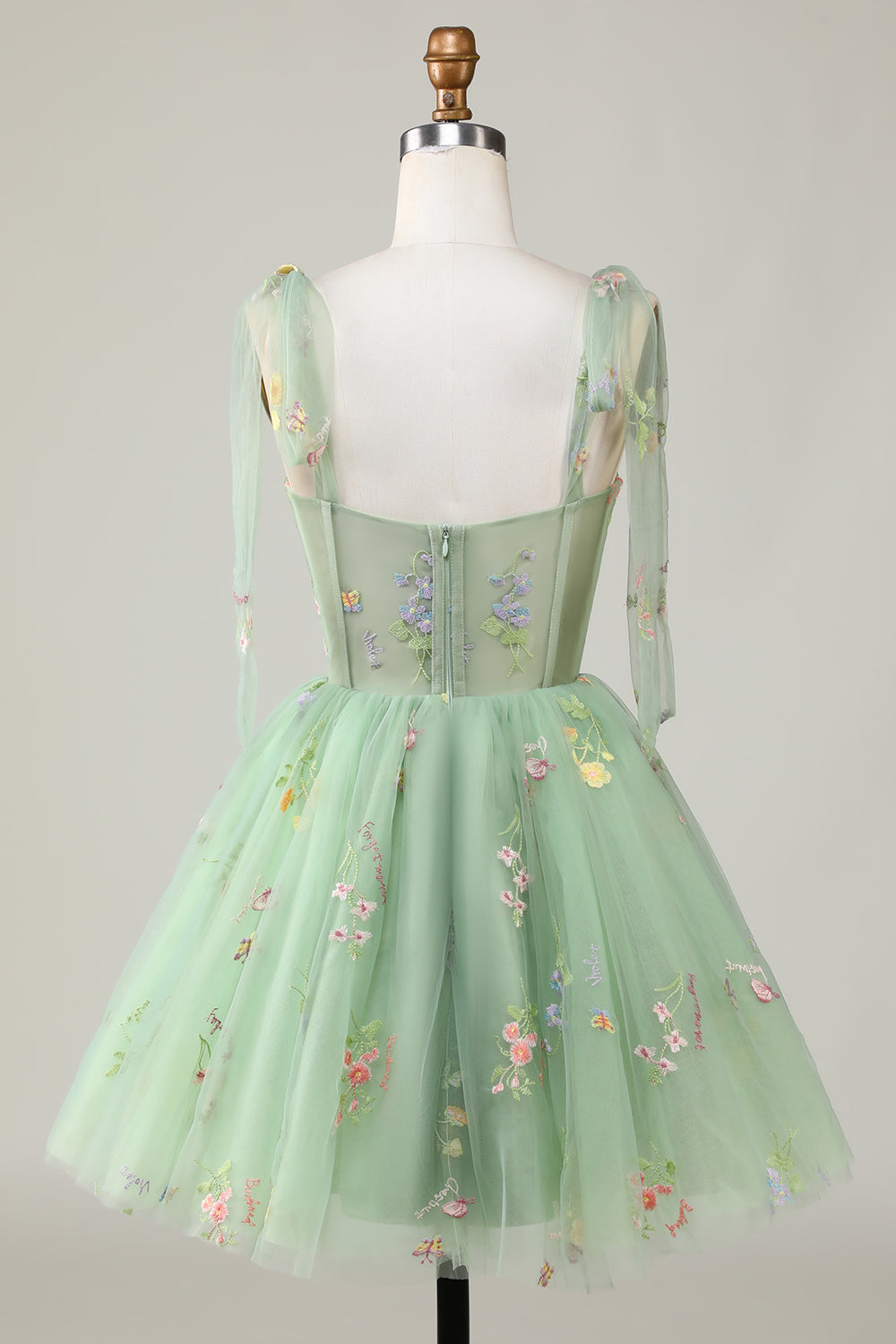 Green A-Line Spaghetti Strap Homecoming Dress with Embroidery