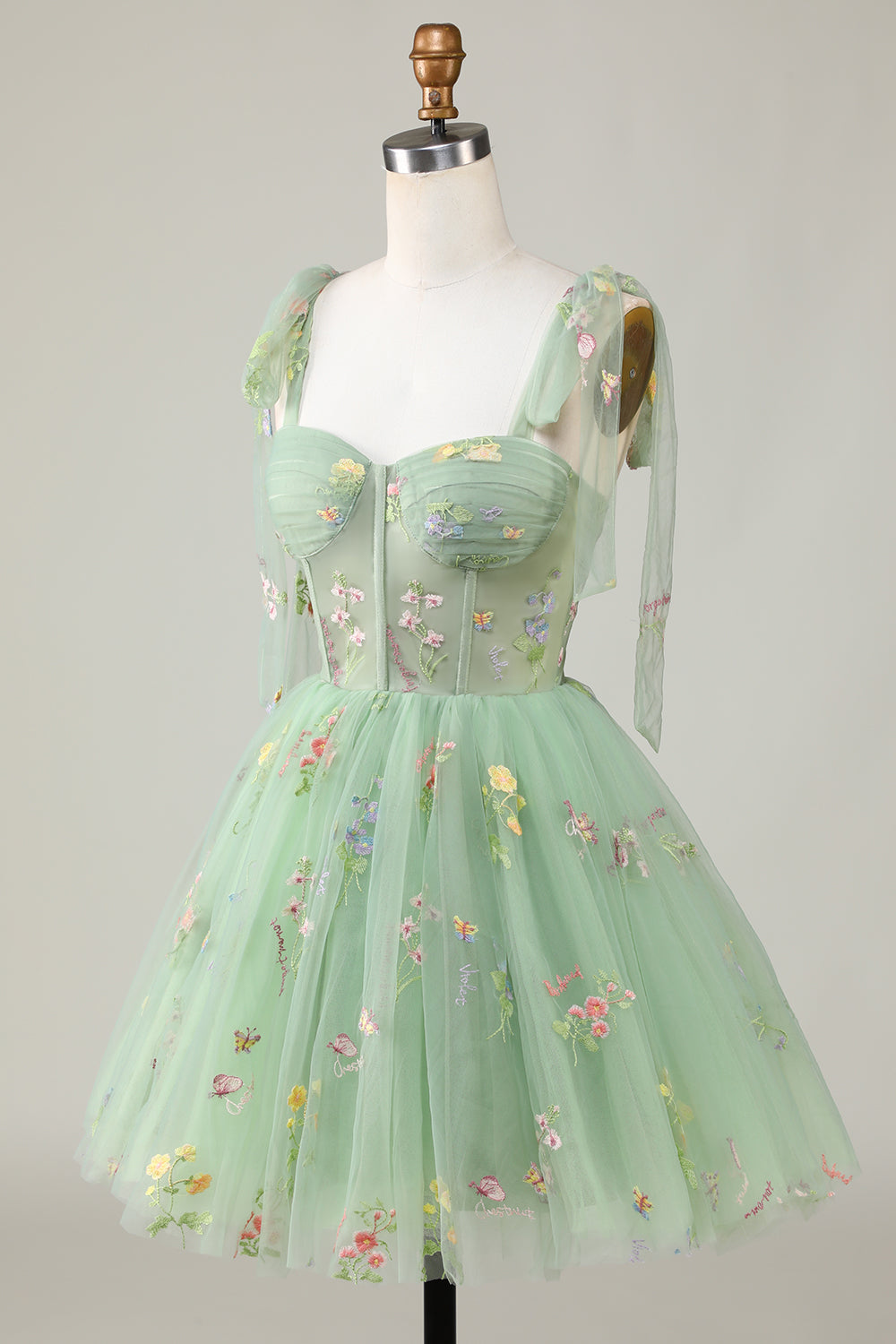 Green A-Line Spaghetti Strap Homecoming Dress with Embroidery