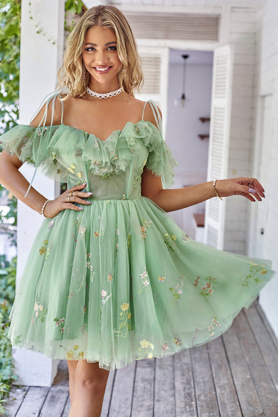 Lavender Off-the-Shoulder Corset Homecoming Dress with Ruffles