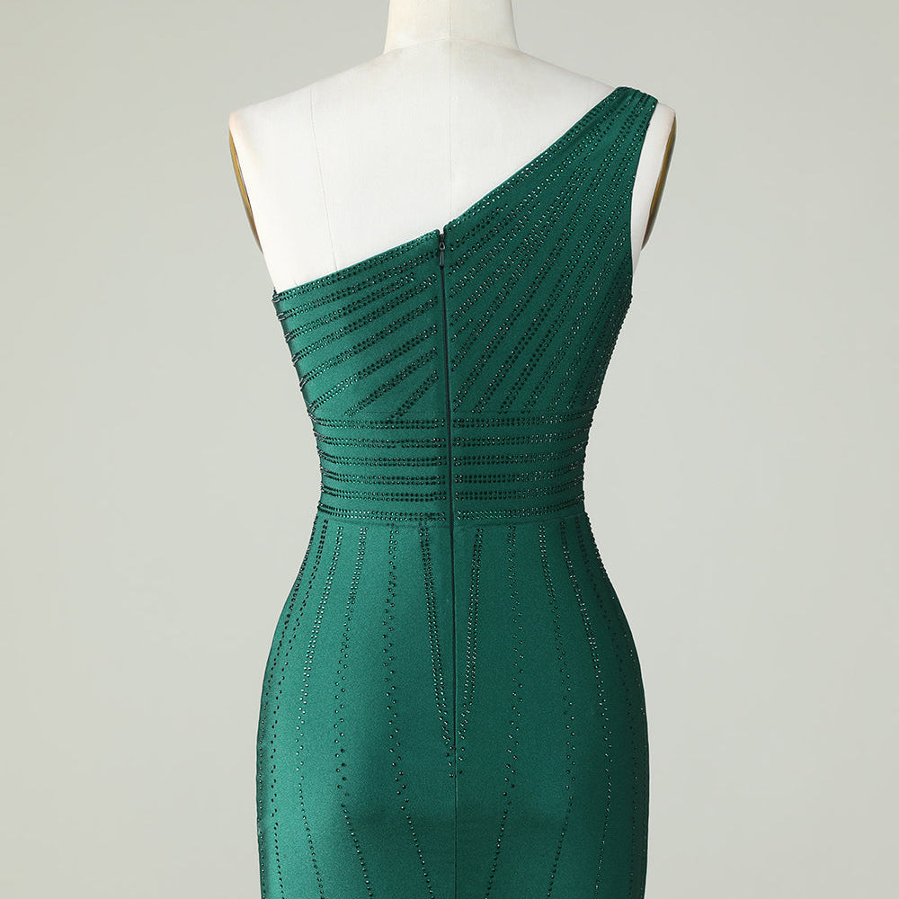 
                      
                        One-Shoulder Dark Green Sheath Homecoming Dress with Beading
                      
                    