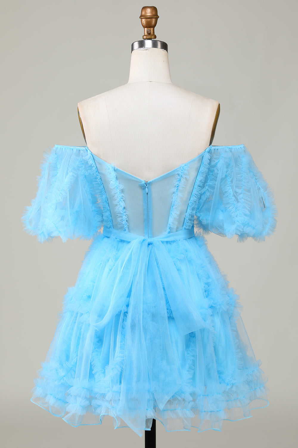 Blue Tulle Off-the-Shoulder A-Line Short Homecoming Dress