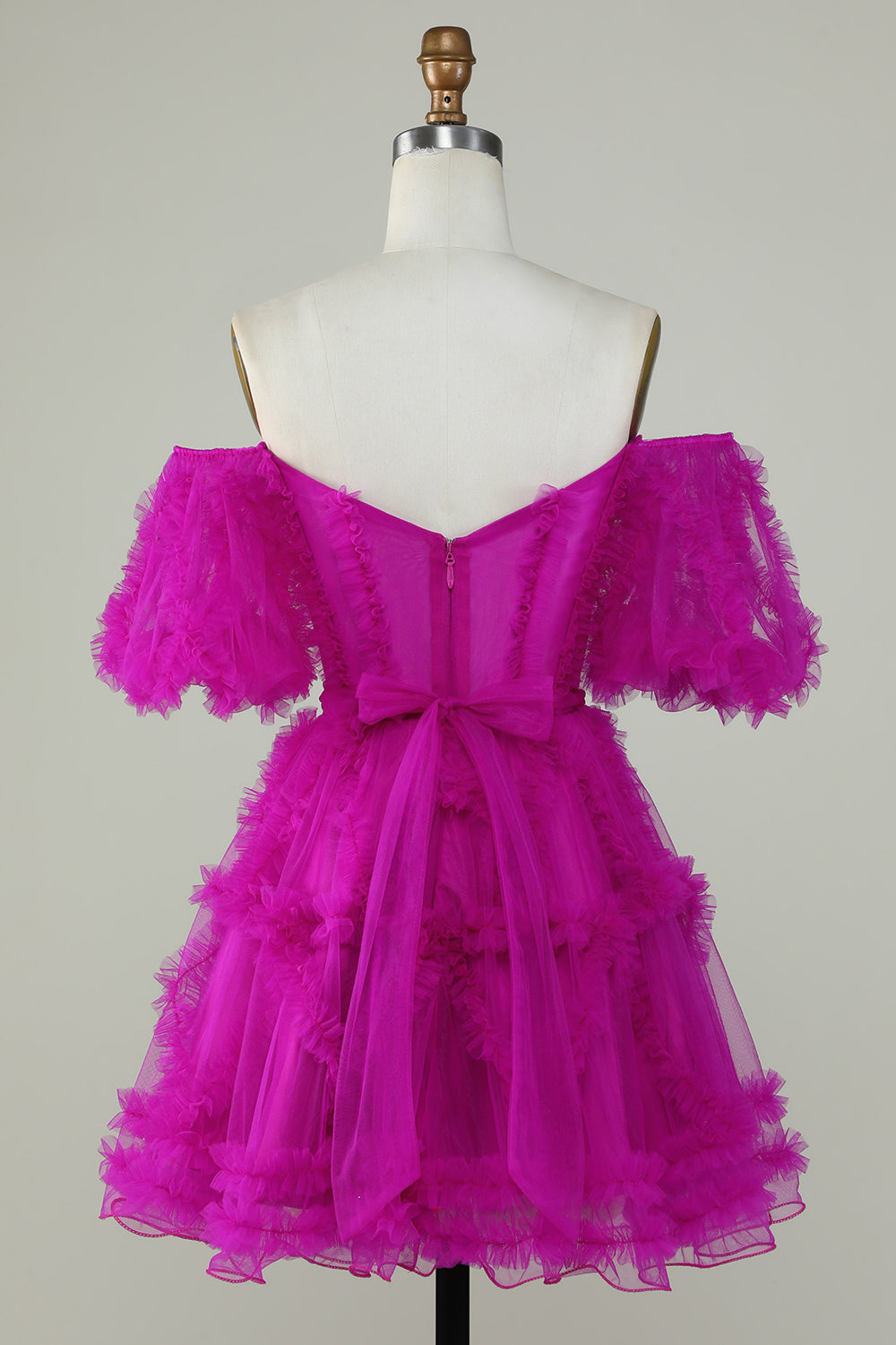 Fuchsia Off-the-Shoulder A-Line Tulle Corset Homecoming Dress