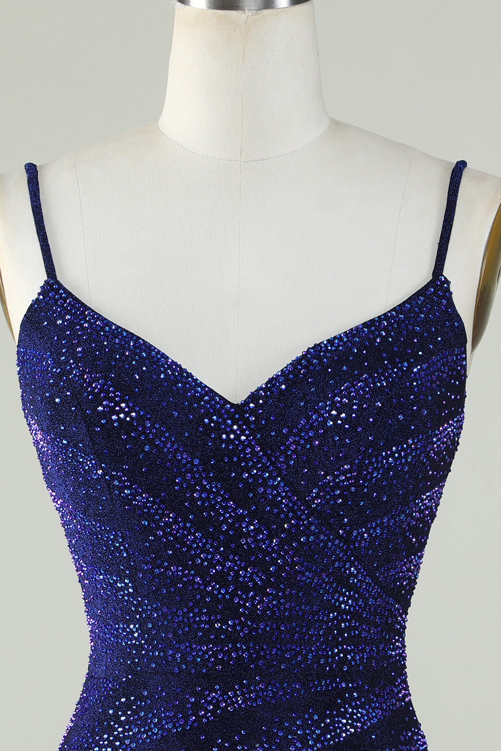 Royal Blue Sparkly Sequin Sheath Spaghetti Strap Short Homecoming Dress with Beading