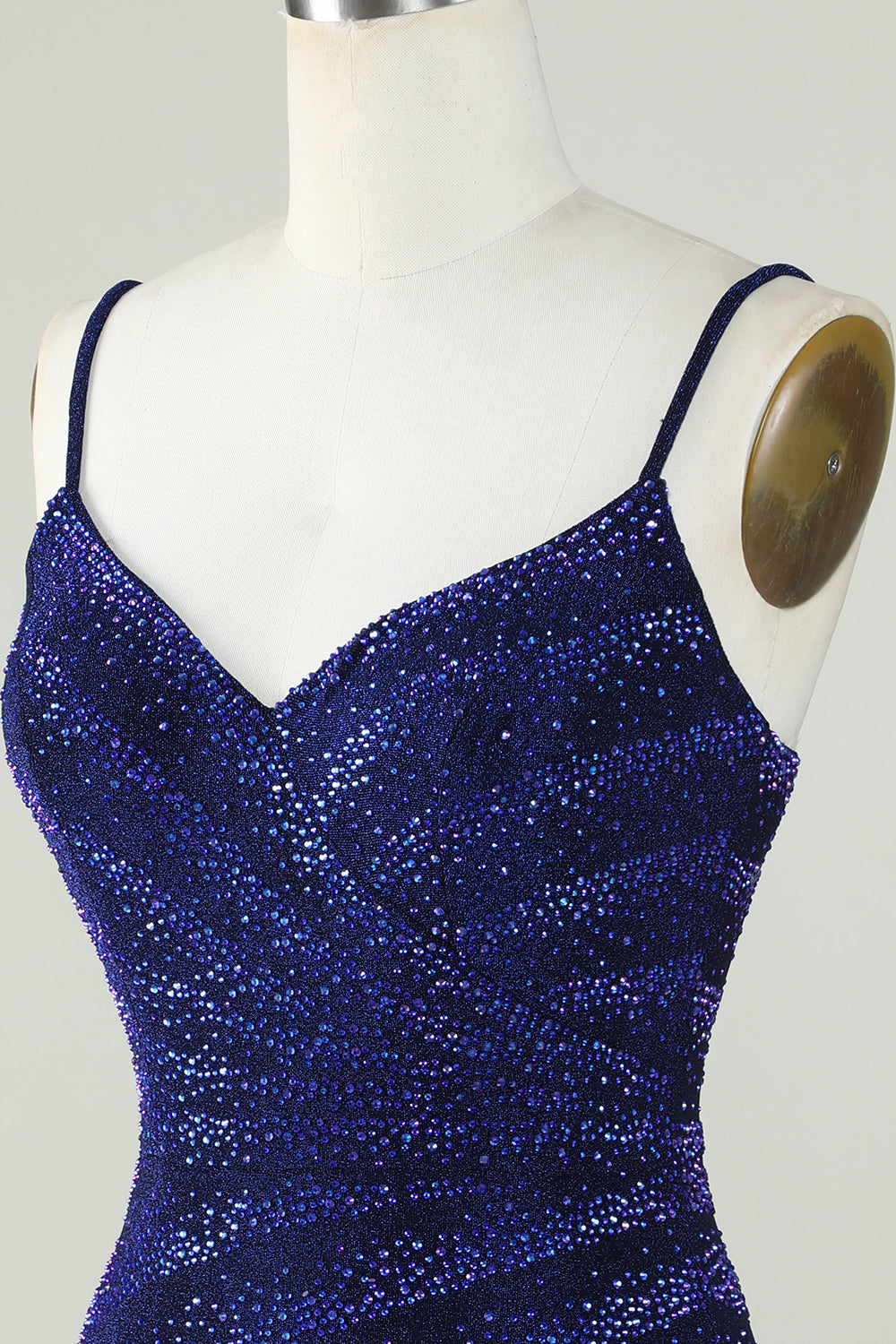 Royal Blue Sparkly Sequin Sheath Spaghetti Strap Short Homecoming Dress with Beading