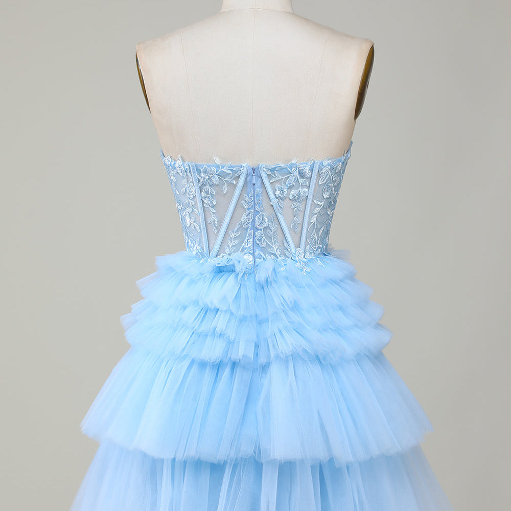 
                      
                        Blue Sweetheart A-Line Corset Short Homecoming Dress with Ruffles
                      
                    