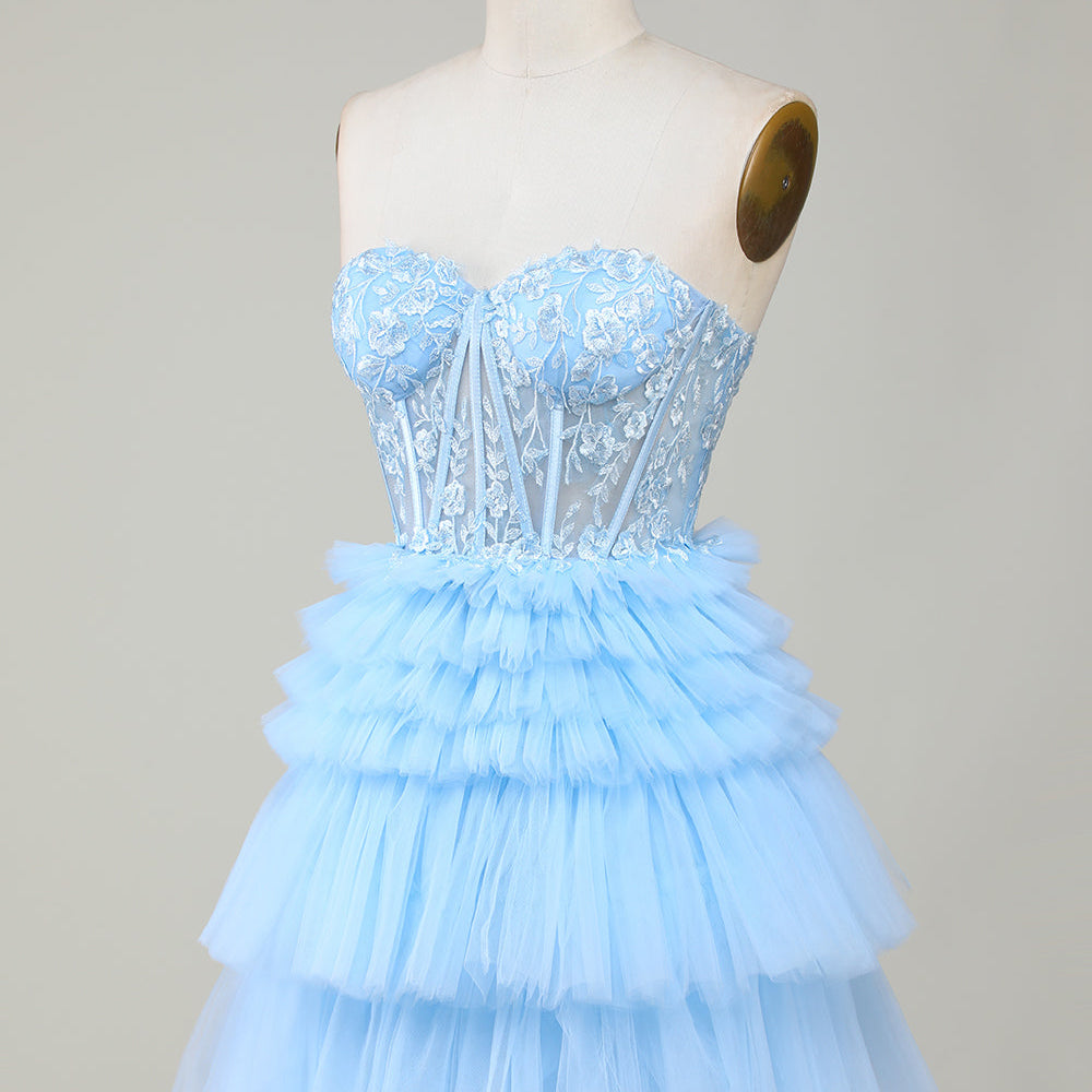 
                      
                        Blue Sweetheart A-Line Corset Short Homecoming Dress with Ruffles
                      
                    