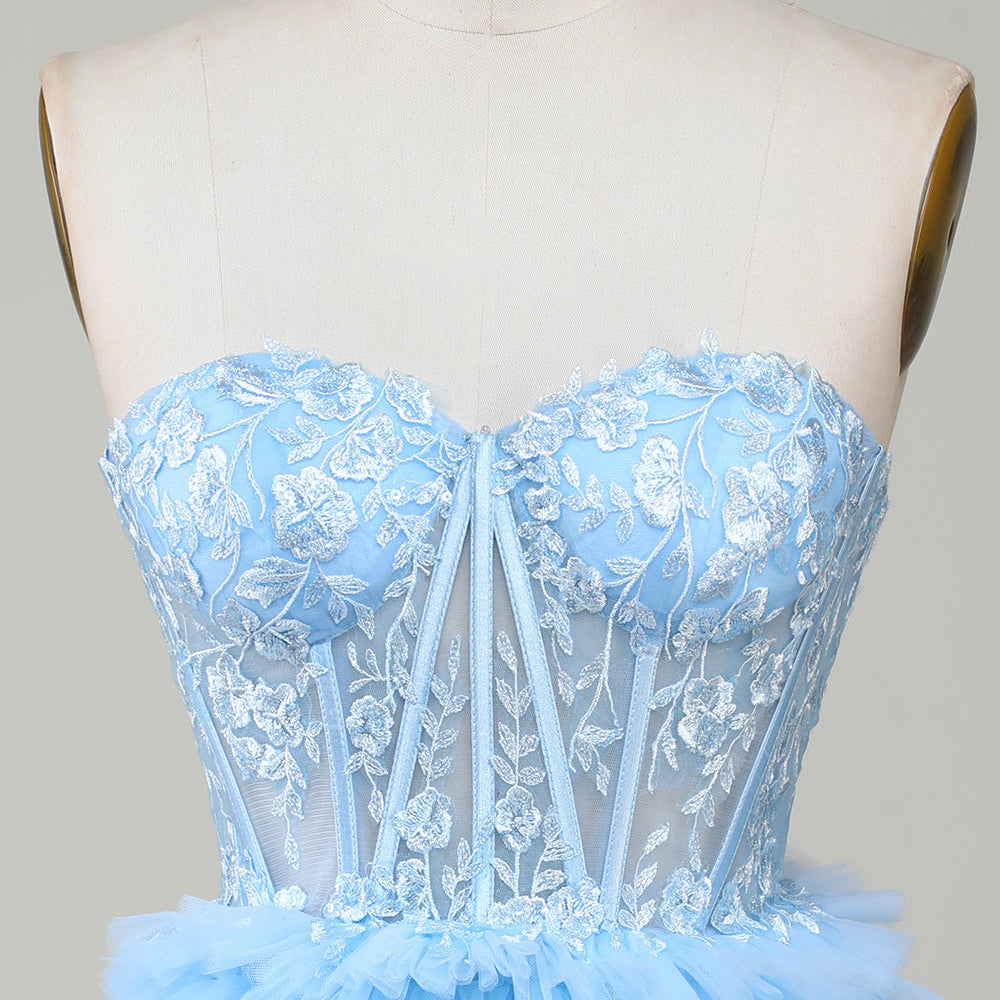 
                      
                        Blue Sweetheart A-Line Corset Short Homecoming Dress with Ruffles
                      
                    