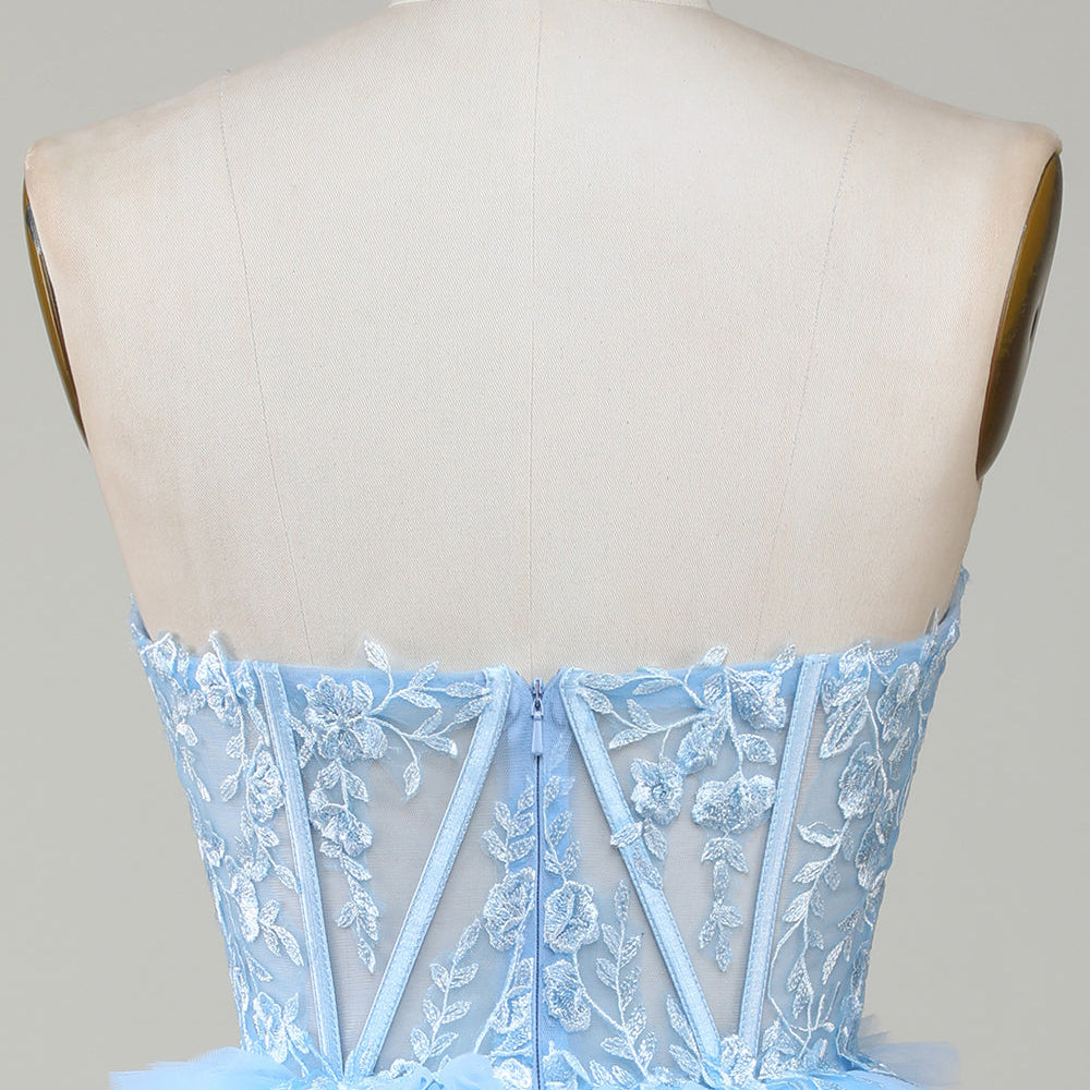 
                      
                        Blue Sweetheart A-Line Corset Short Homecoming Dress with Ruffles
                      
                    