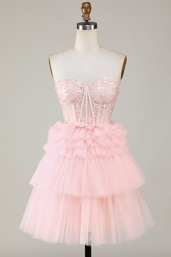 Pink Sweetheart A-Line Homecoming Dress with Ruffles