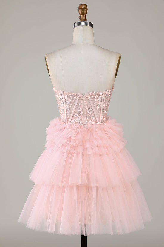 Pink Sweetheart A-Line Homecoming Dress with Ruffles