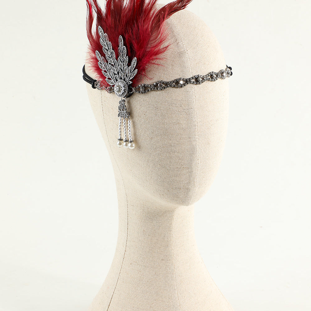 
                      
                        Black Beaded Feather and Pearl Flapper Headband
                      
                    