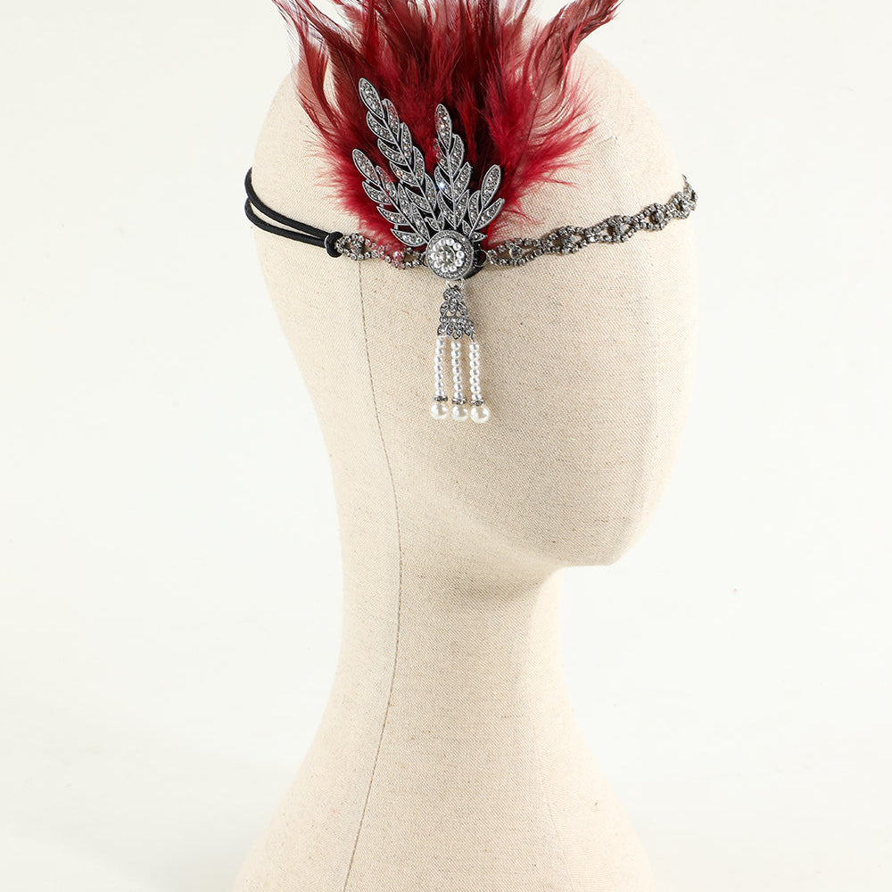 
                      
                        Black Beaded Feather and Pearl Flapper Headband
                      
                    