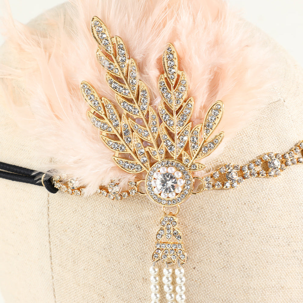 
                      
                        Black Beaded Feather and Pearl Flapper Headband
                      
                    