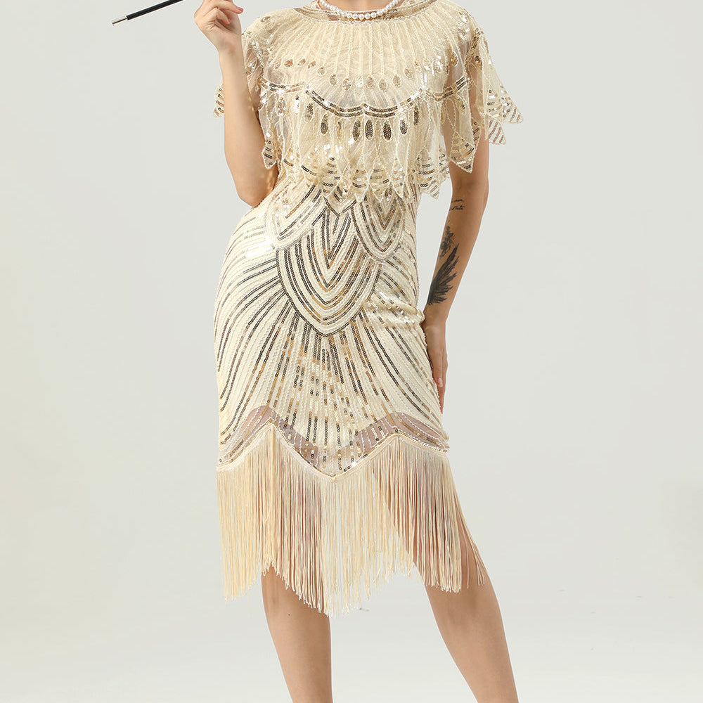 
                      
                        Gold Sequin Fringe Flapper Dress (Does not contain cape)
                      
                    