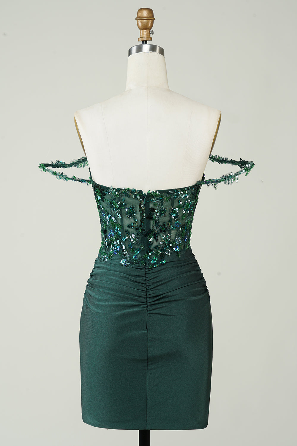 Dark Green Off-the-Shoulder Sheath Homecoming Dress with Appliques