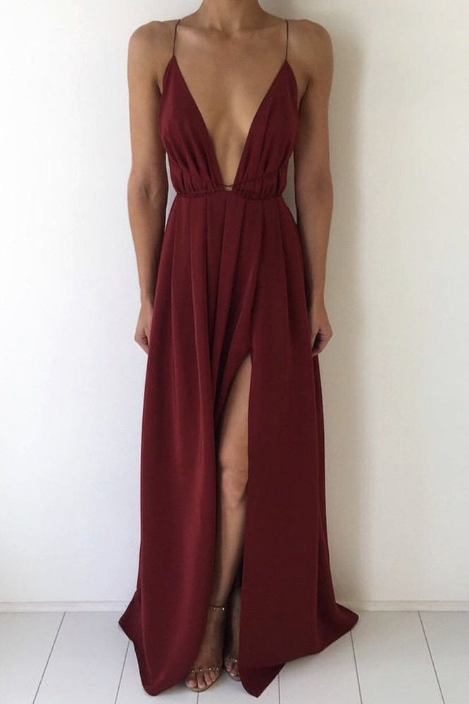 
                      
                        A Line Backless Chiffon Prom Dress With Split
                      
                    