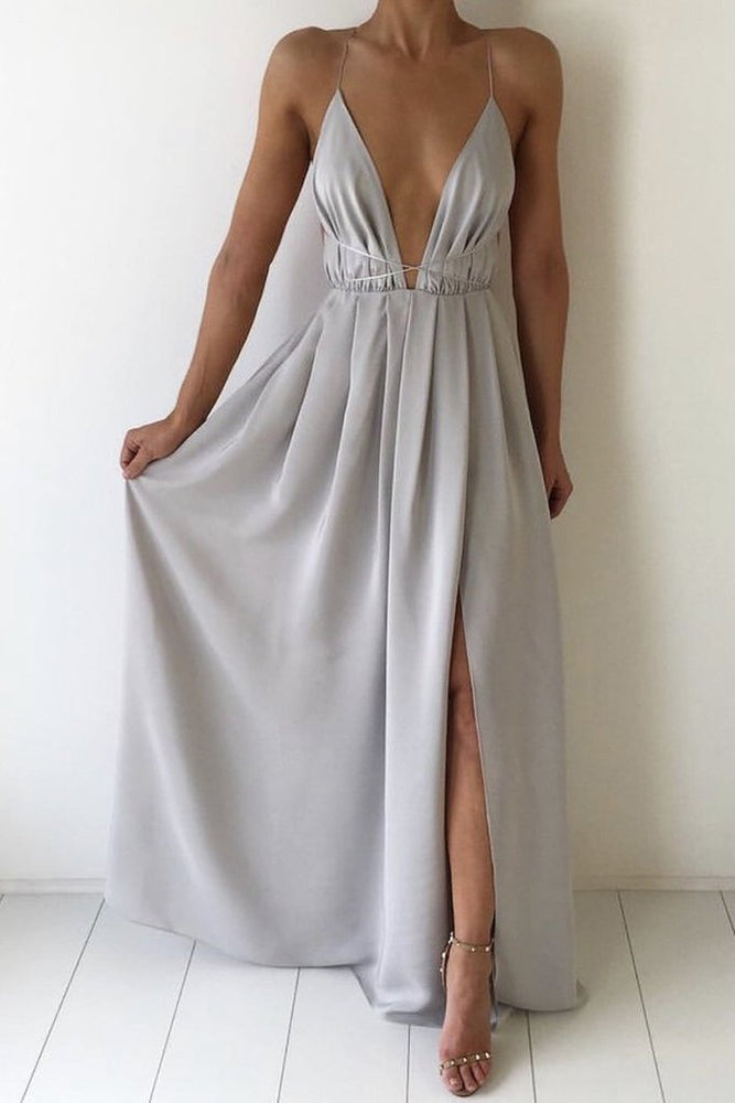 
                      
                        A Line Backless Chiffon Prom Dress With Split
                      
                    