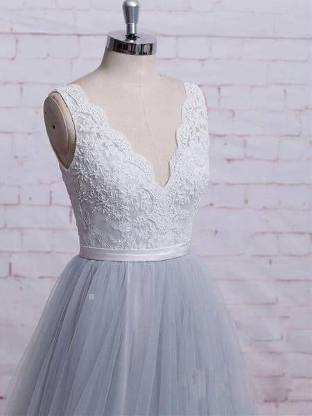 
                      
                        A-line Gray Tulle Lace Wedding Dress Long Formal Dress
                      
                    