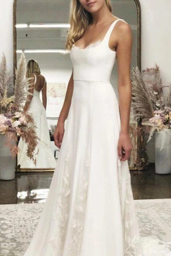 
                      
                        A Line Ivory Satin Wedding Dress With Appliques
                      
                    