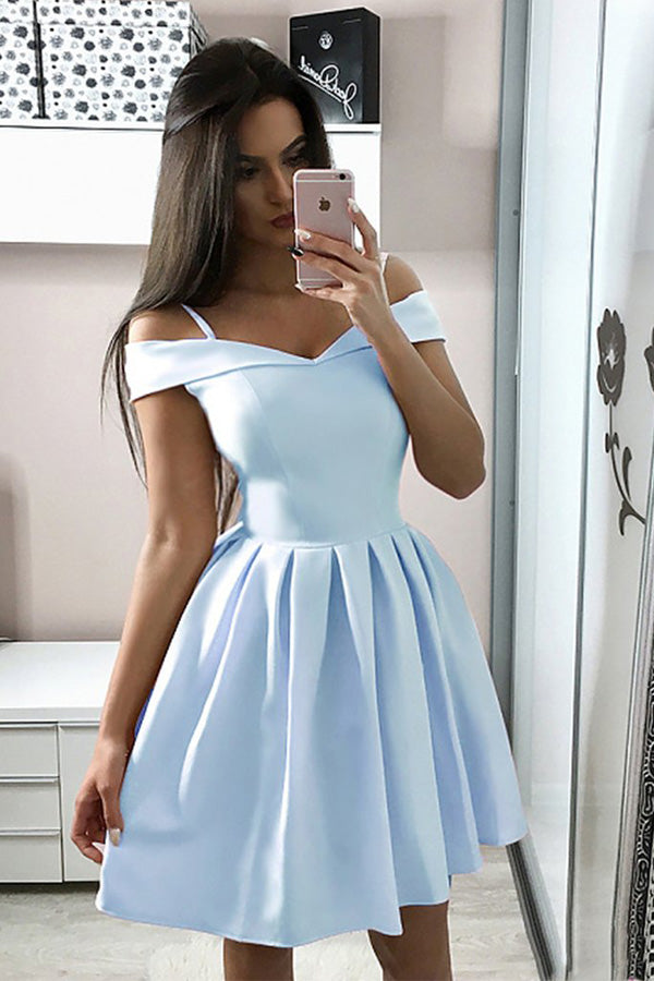 A Line Off The Shoulder Satin Short  Homecoming Dress