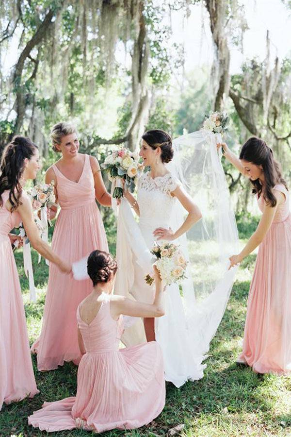 
                      
                        A Line Pink Chiffon Bridesmaid Dress Pink Formal Dress
                      
                    