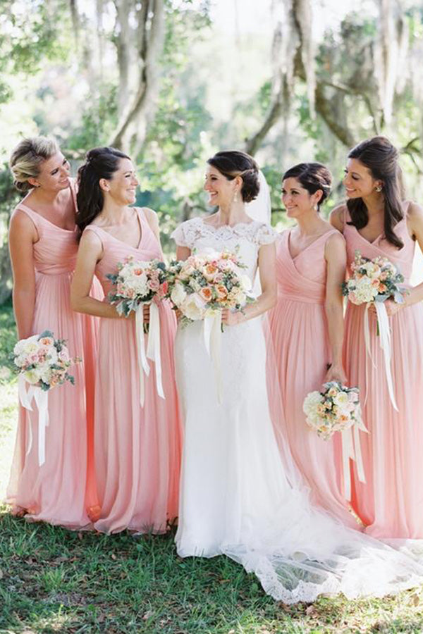 A Line Pink Chiffon Bridesmaid Dress Pink Formal Dress