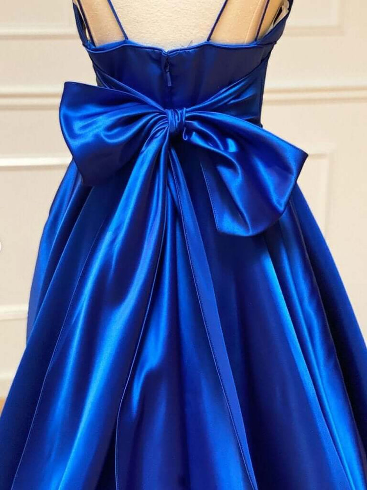 
                      
                        A Line Royal Blue Satin Spaghetti Straps Prom Dress With Bowknot
                      
                    