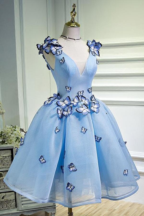 A Line Sky Blue Short Homecoming Dress