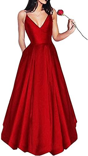 
                      
                        A Line Spaghetti Straps Satin Prom Dress Long Party Dress With Pocket
                      
                    