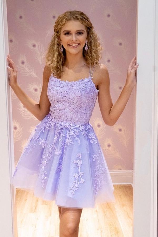 A-line Tulle Short Homecoming Dress With Lace Appliques