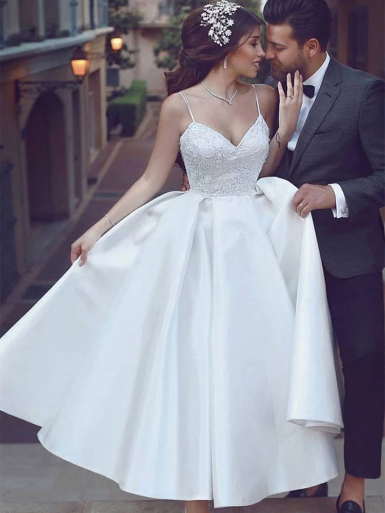 
                      
                        A Line V Neck Ankle Length Lace White Prom Weding Dresses, V Neck Lace White Formal Dresses, White Lace Evening Dresses
                      
                    