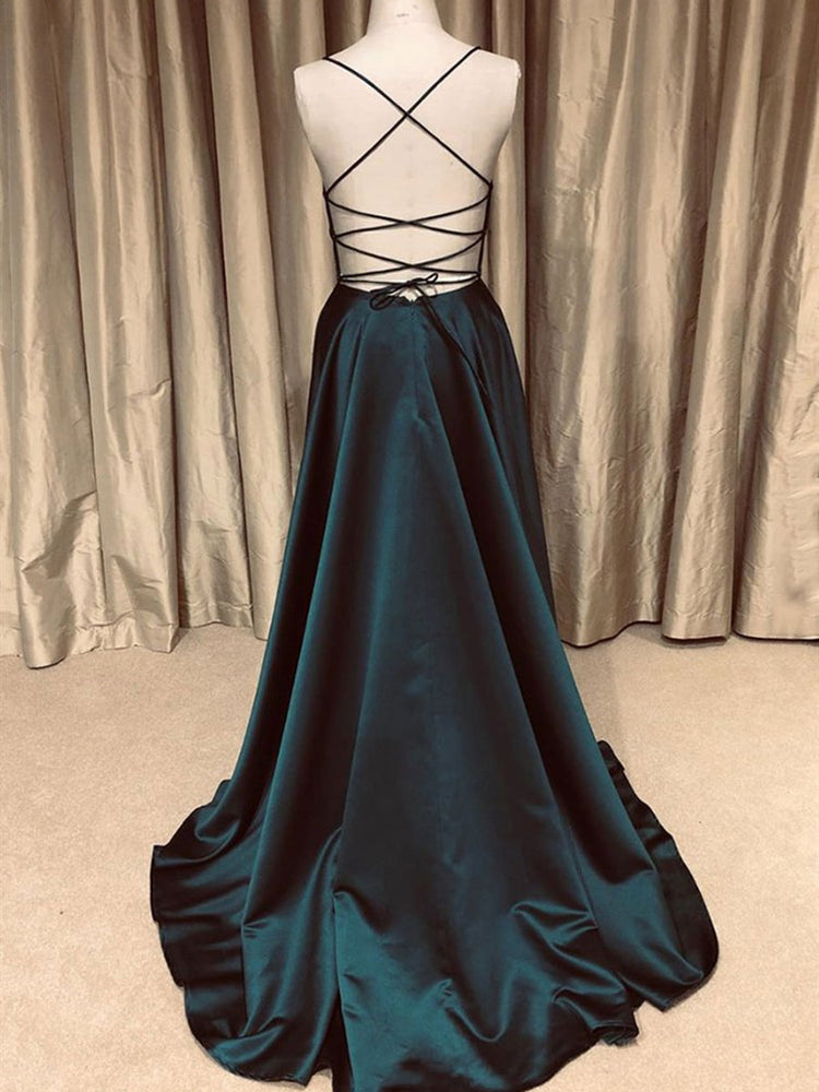 
                      
                        A Line V Neck Backless Dark Green Long Prom Dresses, Simple V Neck Dark Green Formal Dresses, Dark Green Evening Dresses
                      
                    