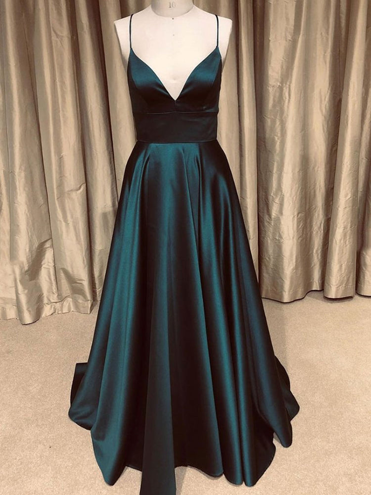 
                      
                        A Line V Neck Backless Dark Green Long Prom Dresses, Simple V Neck Dark Green Formal Dresses, Dark Green Evening Dresses
                      
                    