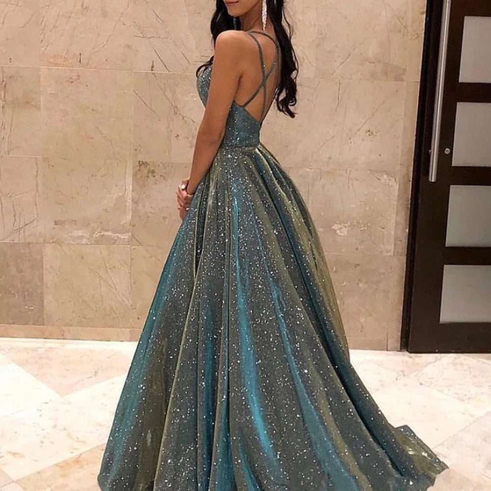 
                      
                        A Line V Neck Backless Gray Long Prom Dresses, Backless Grey Formal Graduation Evening Dresses 
                      
                    