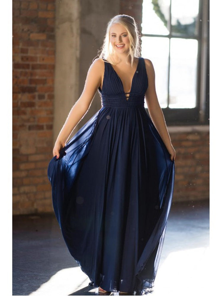 
                      
                        A Line V Neck Backless Pleated Pearl Pink/Navy Blue Chiffon Long Prom Dresses, Pink/Navy Blue Formal Graduation Evening Dresses
                      
                    