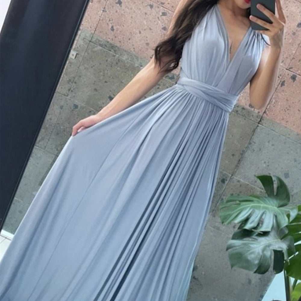 
                      
                        A Line V Neck Blue Long Prom Dresses, V Neck Blue Formal Evening Dresses
                      
                    