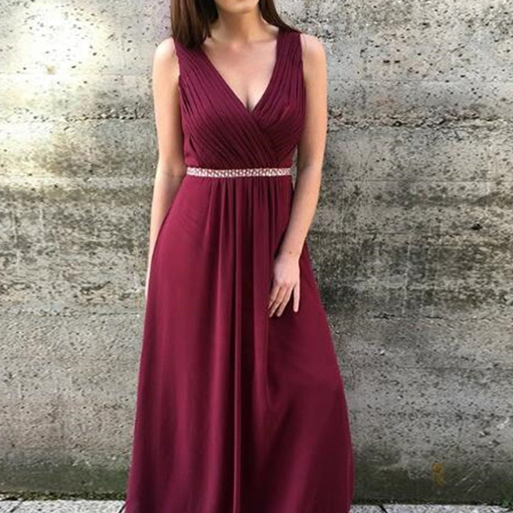 
                      
                        A Line V Neck Burgundy Long Prom Dresses, V Neck Burgundy Formal Graduation Evening Dresses 
                      
                    