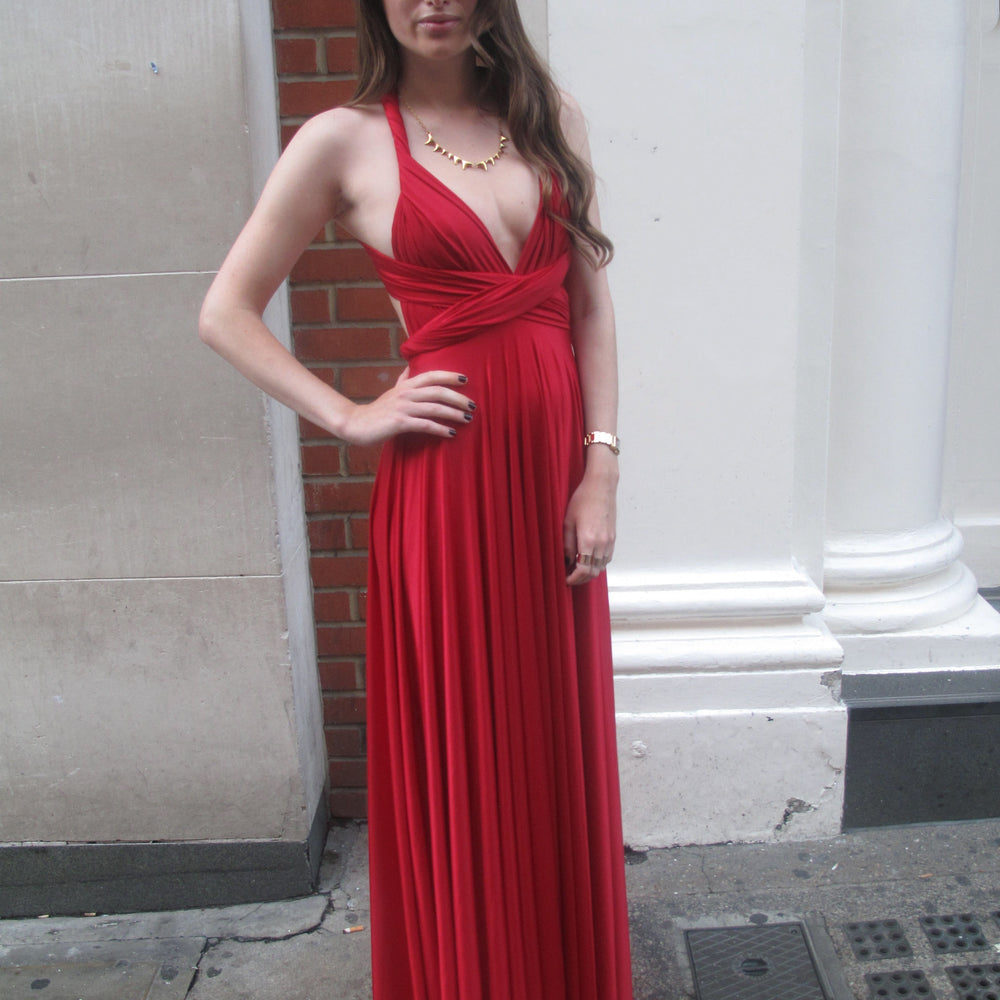 A Line V Neck Floor Length Pleated Red Long Prom Dresses, Red V Neck Formal Dresses, Red Evening Dresses, V Neck Red Graduation Dresses