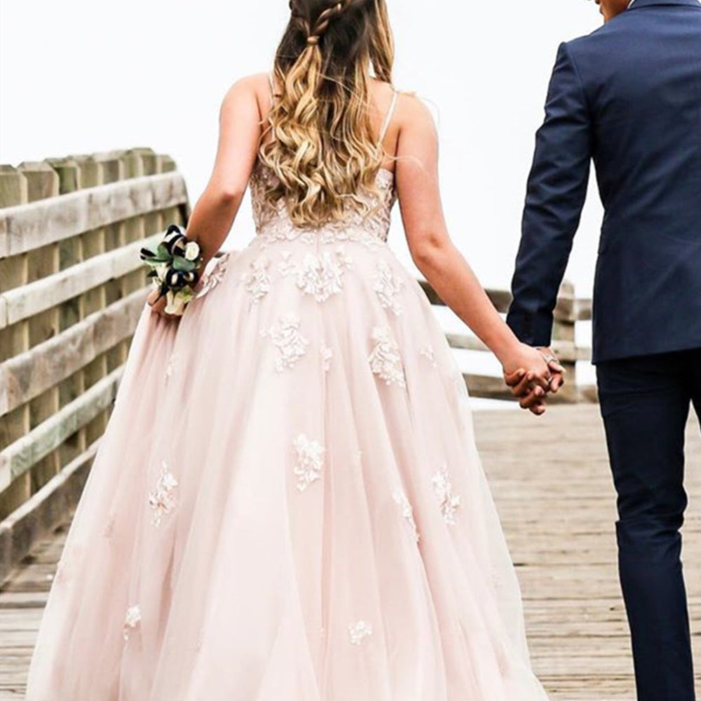 
                      
                        A Line V Neck Open Back Dusty Pink Lace Long Prom Dresses, Dusty Pink Lace Long Formal Evening Dresses, Pink Wedding Dresses
                      
                    