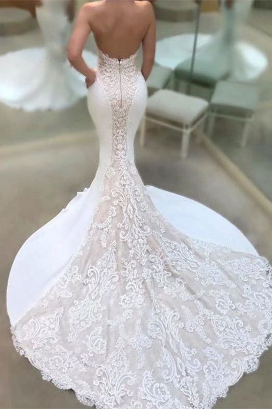 
                      
                        Sweetheart Mermaid Wedding Dress with Lace Appliques Bridal Gown 
                      
                    